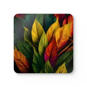 Colored Leaves Corkwood Coaster Set