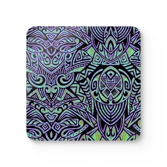 Tonga Tapa Blue 2 Corkwood Coaster Set