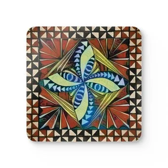 Tapa With Border Corkwood Coaster Set