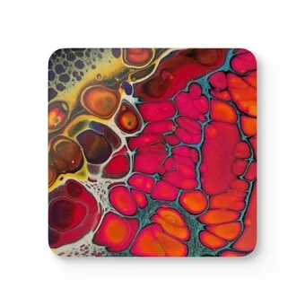 Bright Red Orange Cells Corkwood Coaster Set