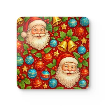 Happy Santa 2 Corkwood Coaster Set