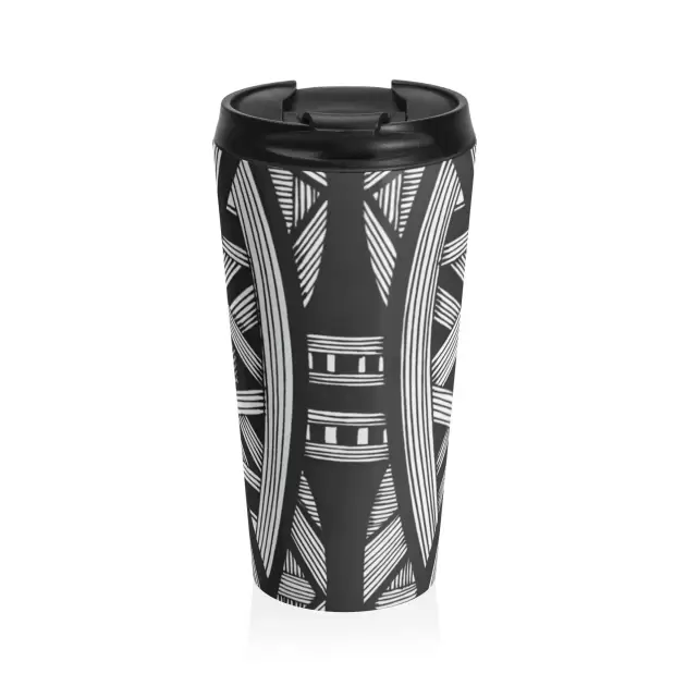 Tribal Monochrome Stainless Steel Travel Mug — Geometric Black & White Pattern