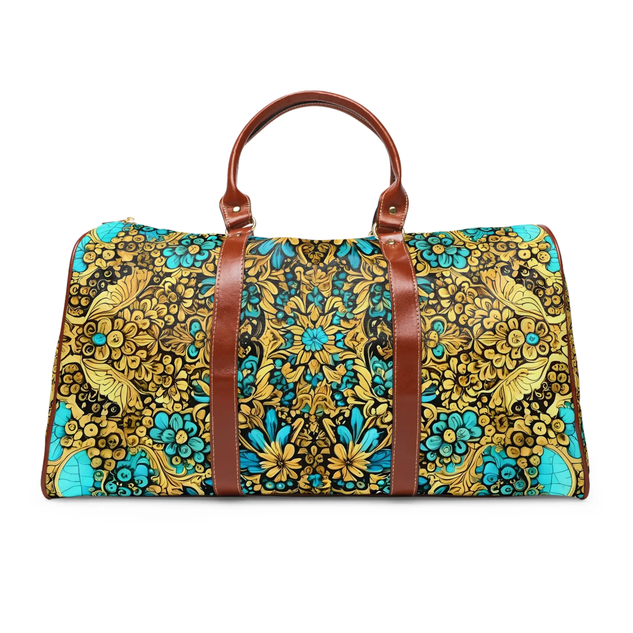 Turquoise Gold Floral Waterproof Travel Bag - Image 2