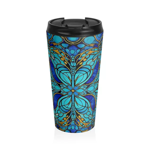 Butterfly Lobster Stainless Steel Travel Mug — Nautical Seafood Ocean Design