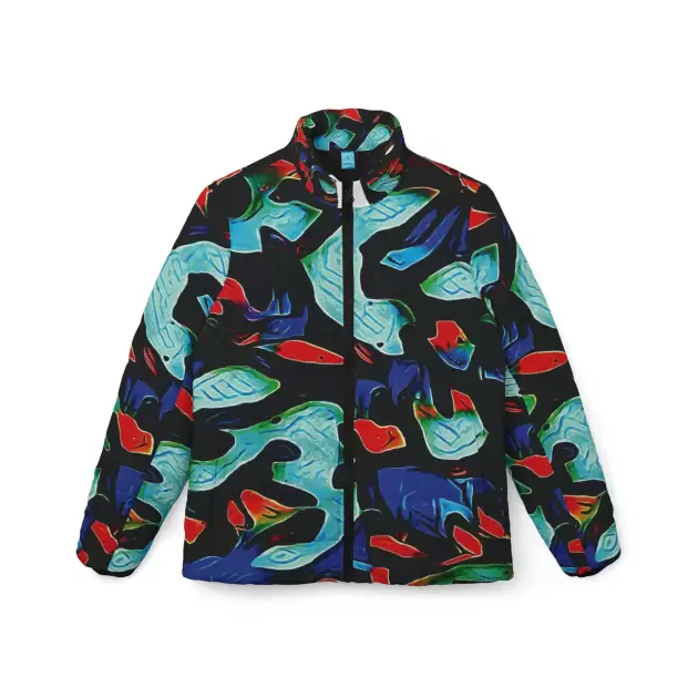 Abstract Ocean Waves Women’s Puffer Jacket — Colorful All-Over Print
