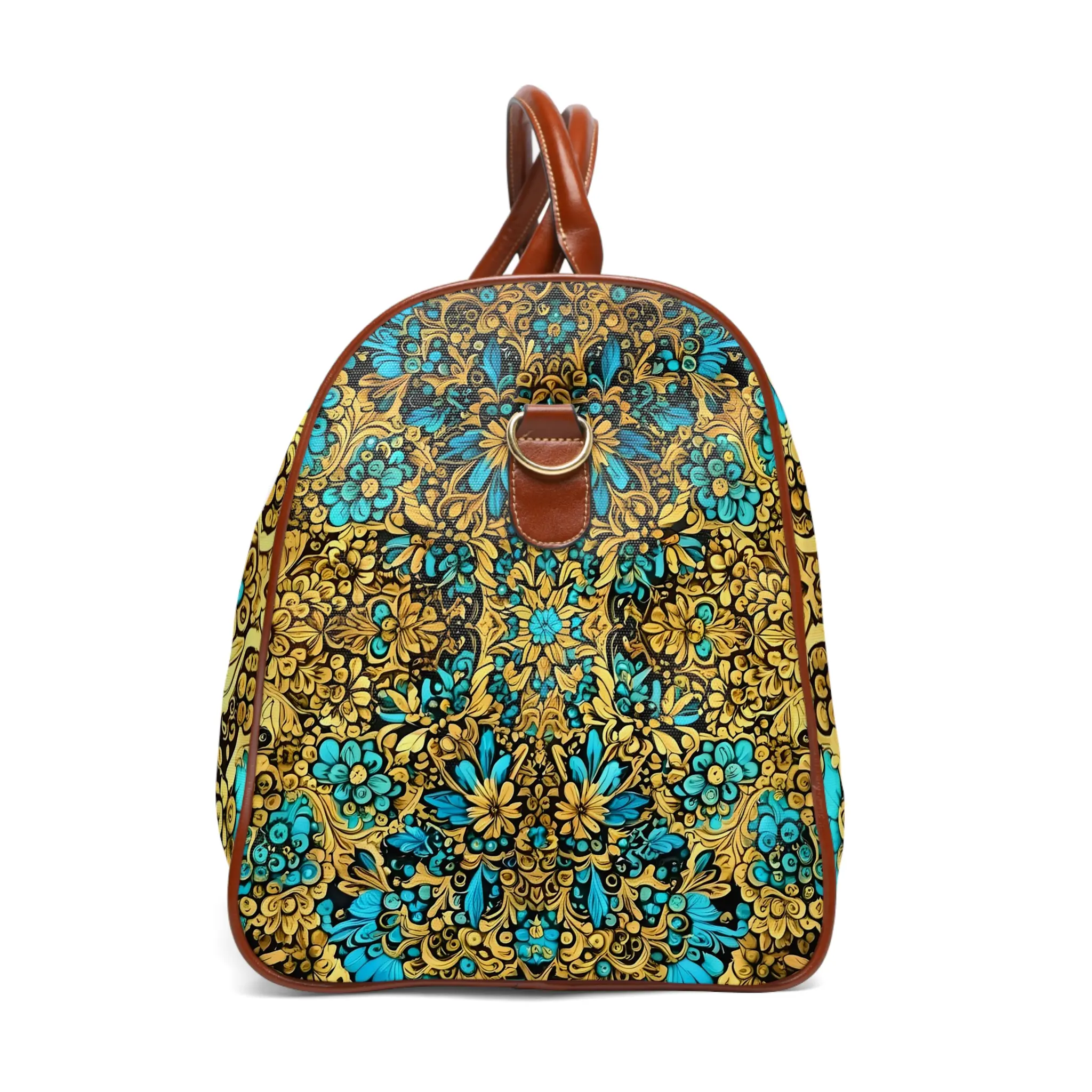 Turquoise Gold Floral Waterproof Travel Bag - Image 3