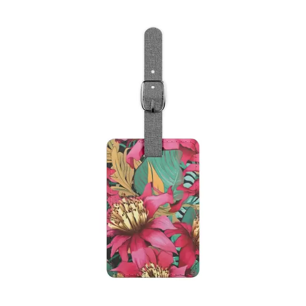Floral Tropical Luggage Tag — Pink & Gold Botanical Rectangle