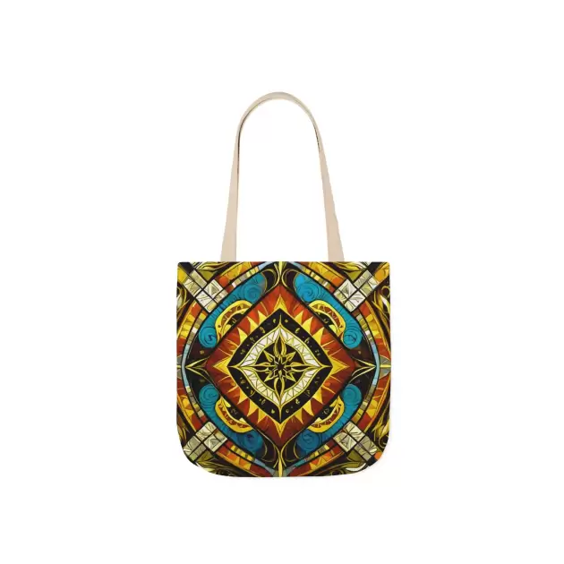 Boho Mandala Canvas Tote Bag — Vibrant Stained-Glass Pattern