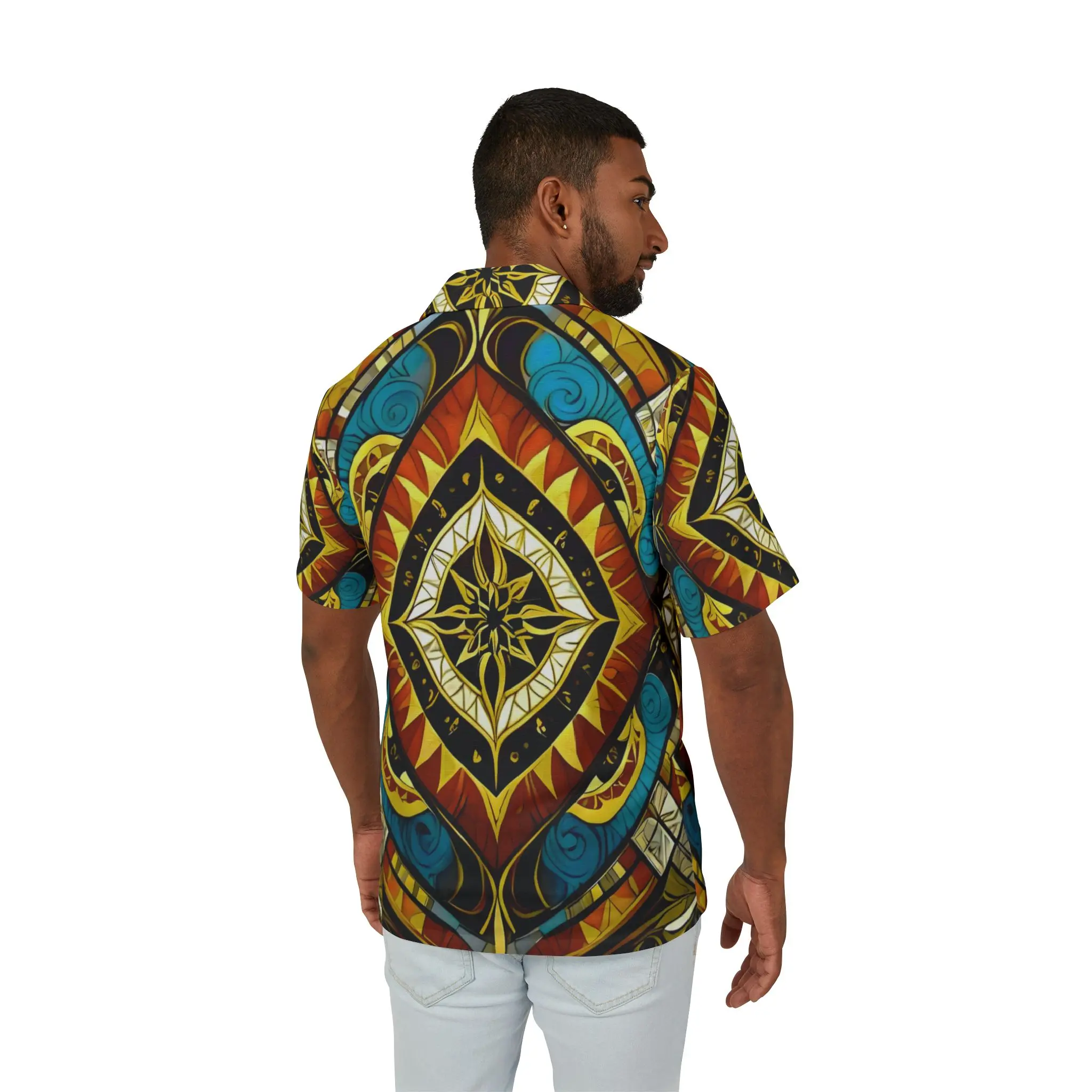 Tribal Geometric Pattern Hawaiian Camp Shirt | AOP - Image 4