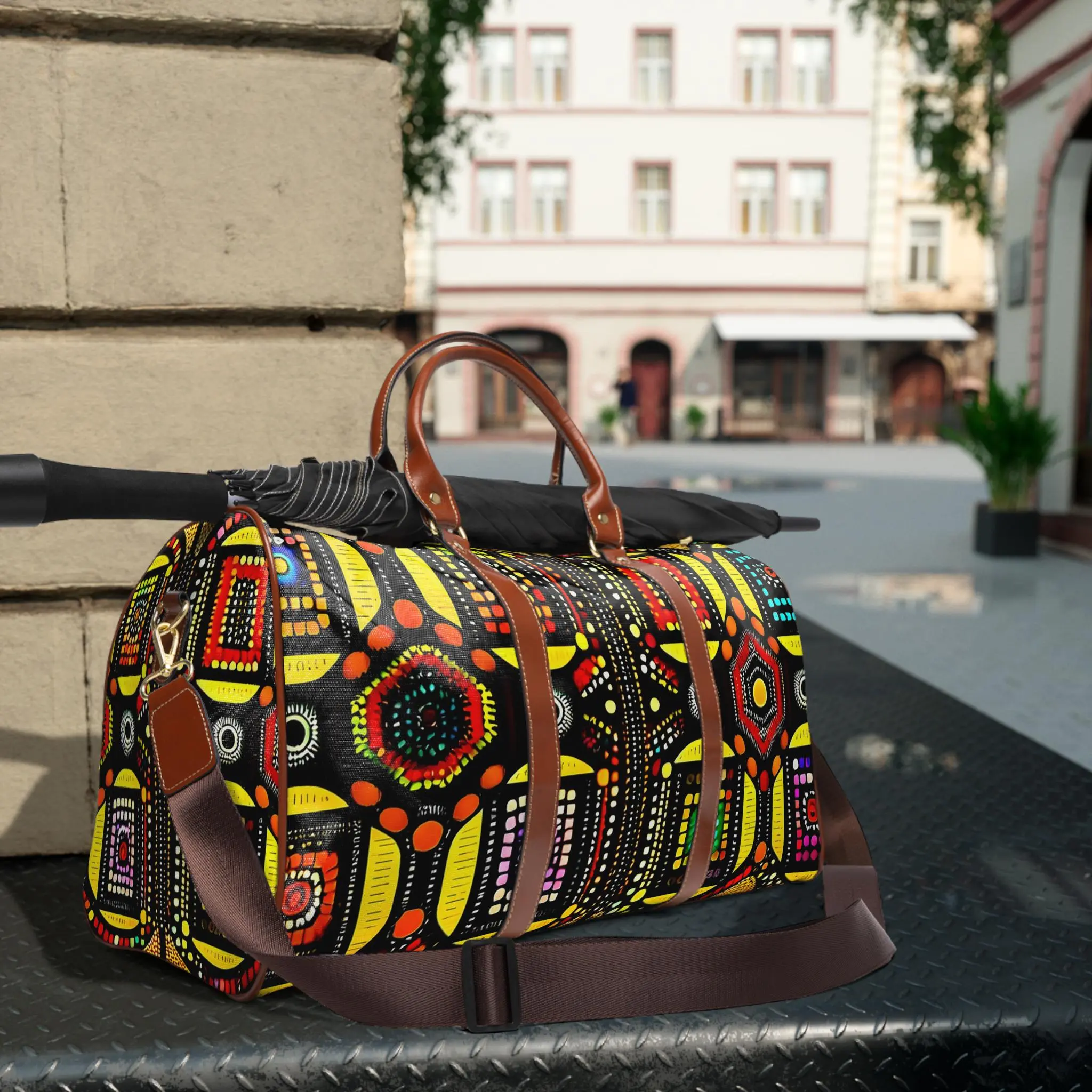 Colorful Tribal Waterproof Travel Duffle Bag - Bold Geometric Weekender