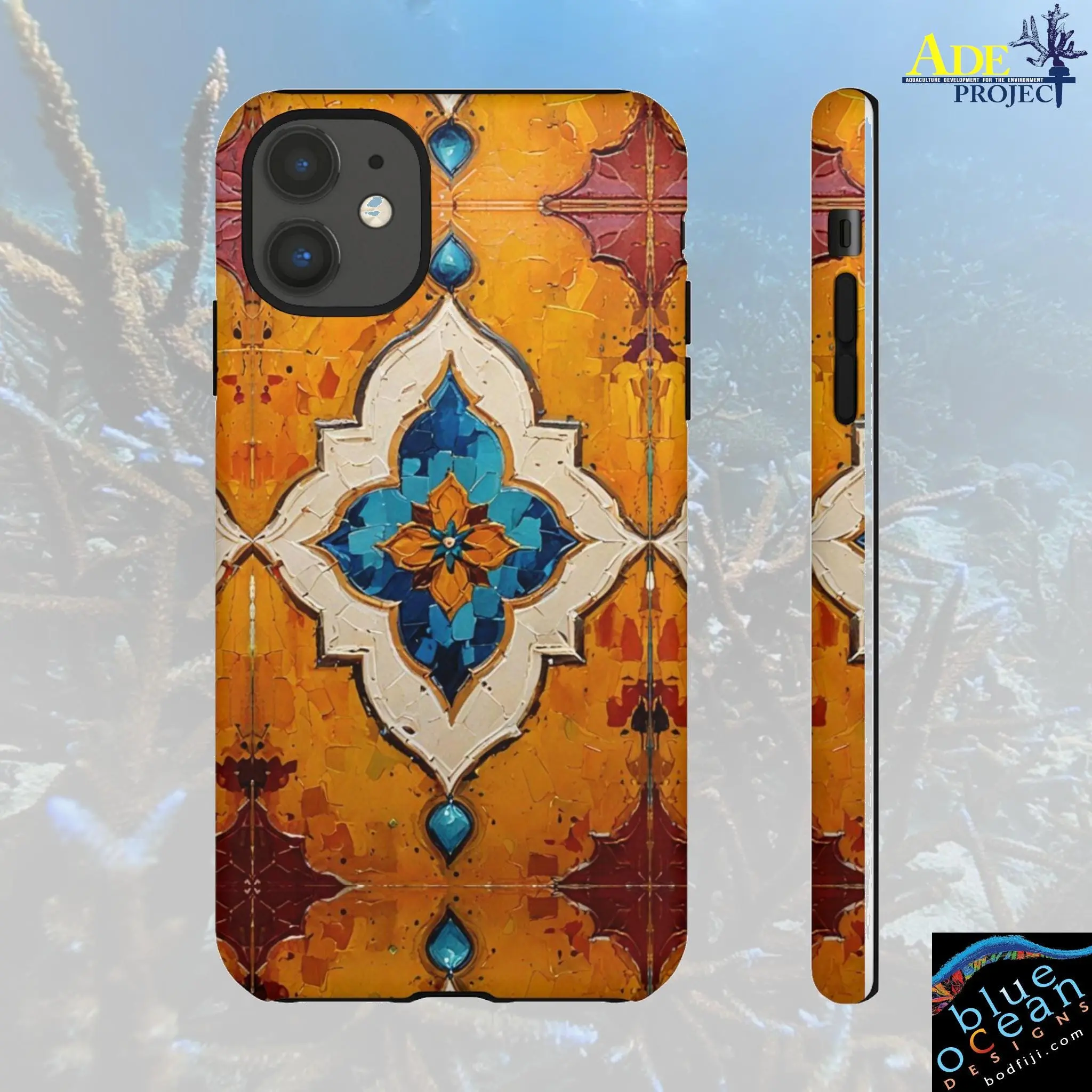 Morocco Tiles iPhone Tough Case - Walt Smith Fiji Ocean Art - Supports ADE Reef Restoration