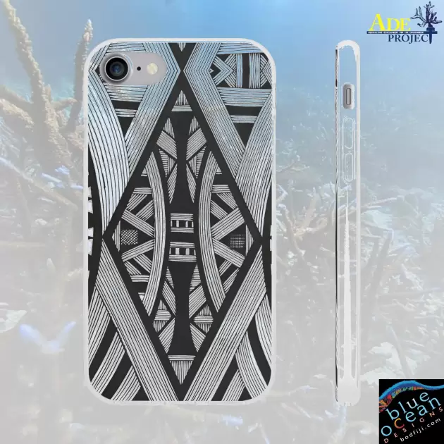 Black & White Tribal Lines iPhone Flexi Case - Walt Smith Fiji Ocean Art - Supports ADE Reef Restoration