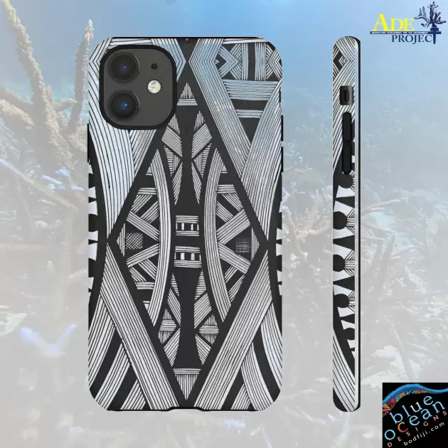 Black & White Tribal Lines iPhone Tough Case - Walt Smith Fiji Ocean Art - Supports ADE Reef Restoration