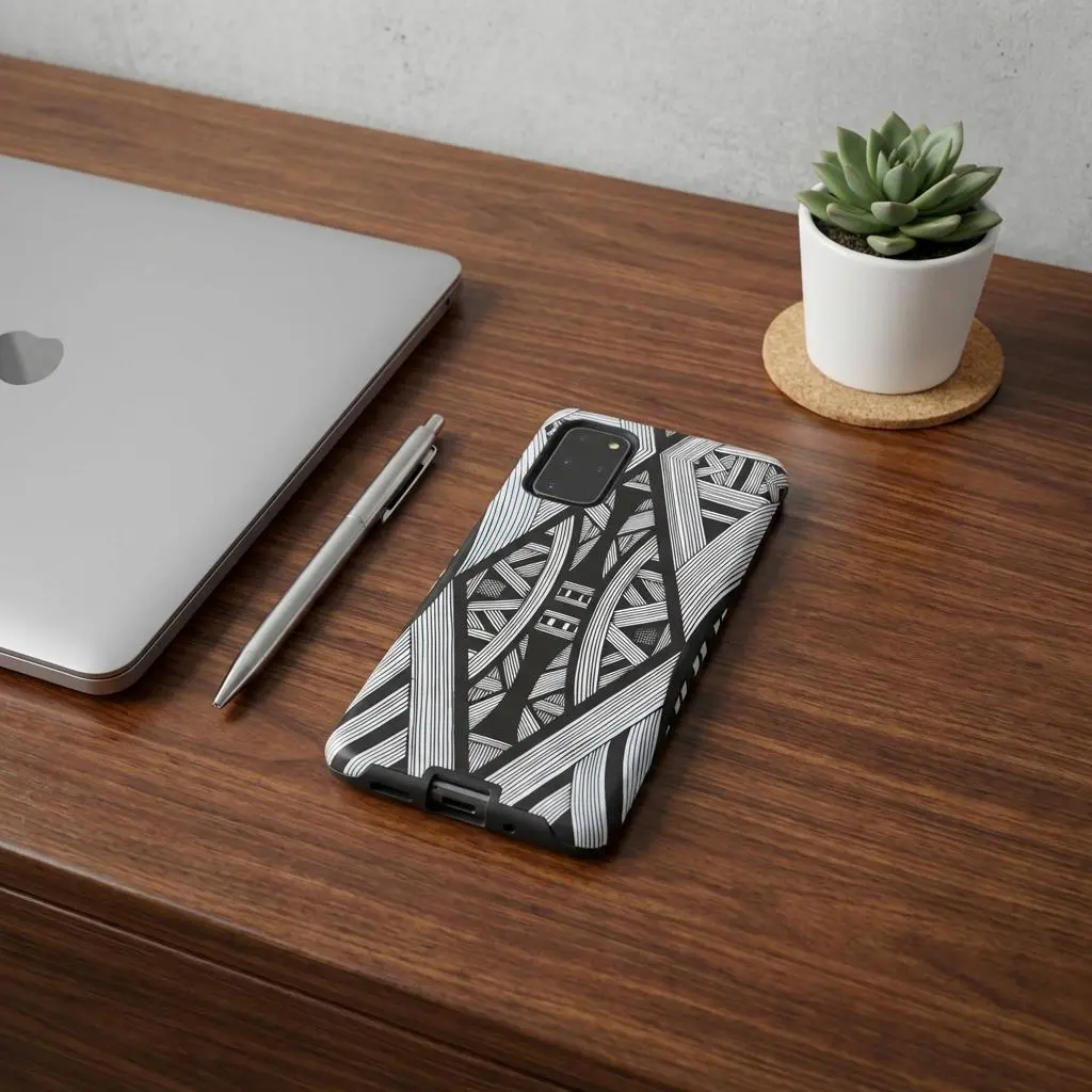 Black & White Tribal Lines Android Tough Case - Walt Smith Fiji Ocean Art - Supports ADE Reef Restoration