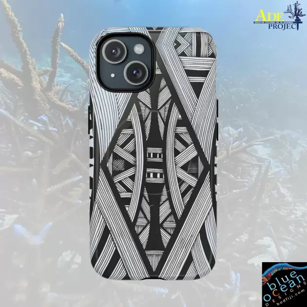 Black & White Tribal Lines iPhone Magnetic Case - Walt Smith Fiji Ocean Art - Supports ADE Reef Restoration