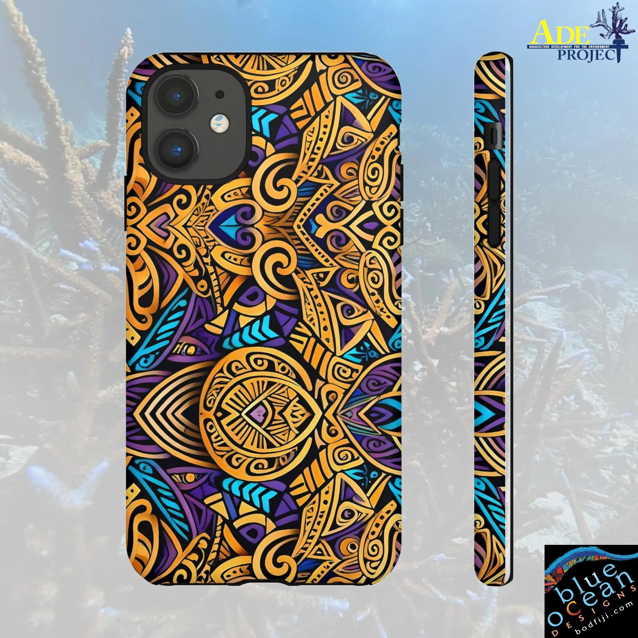 Gold Indo iPhone Tough Case - Walt Smith Fiji Ocean Art - Supports ADE Reef Restoration
