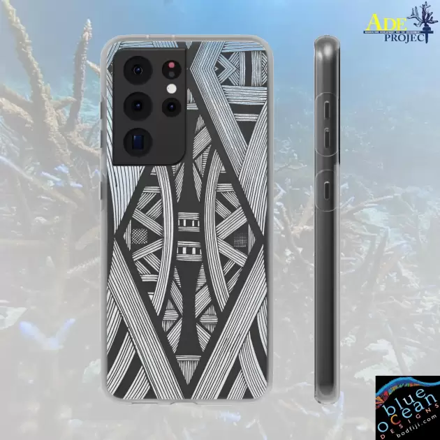 Black & White Tribal Lines Android Flexi Case - Walt Smith Fiji Ocean Art - Supports ADE Reef Restoration