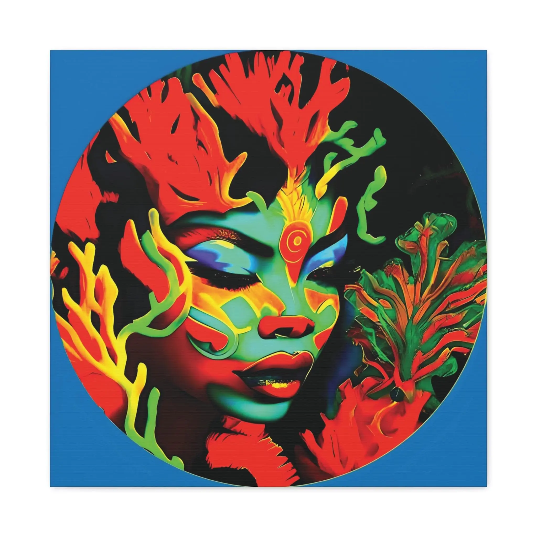 Coral Girl Circle - Canvas Wall Art