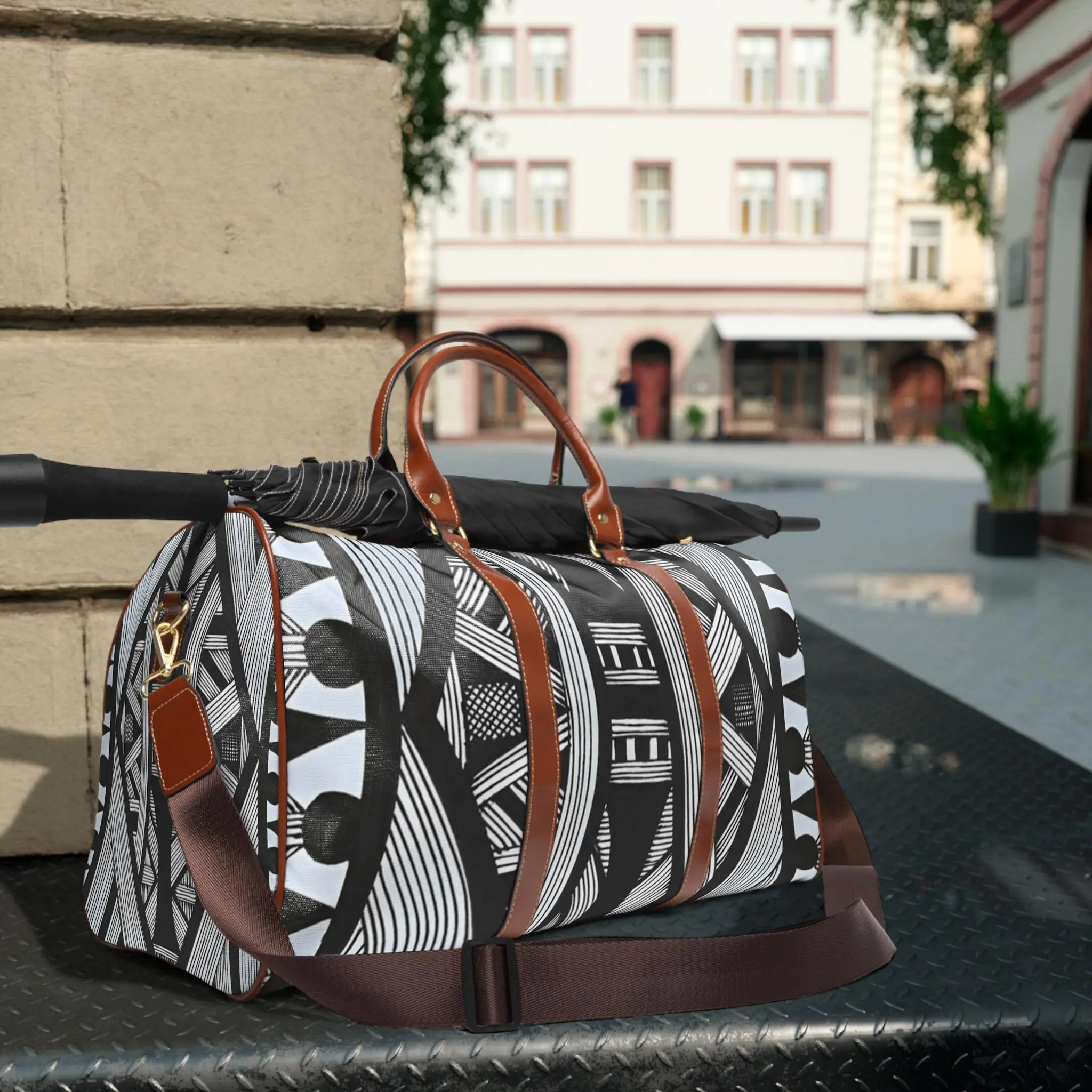 Tribal Island Line Art Waterproof Travel Bag