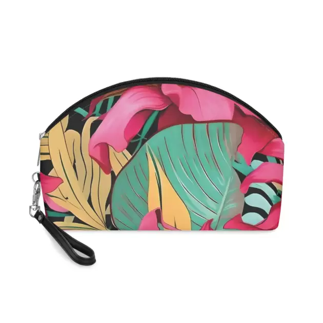 Tropical Floral Makeup Bag — Bright Pink & Teal Cosmetic Pouch
