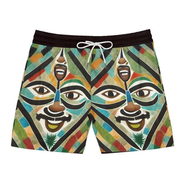 Abstract Tribal Mask Swim Shorts | Men's Mid-Length Swim Shorts