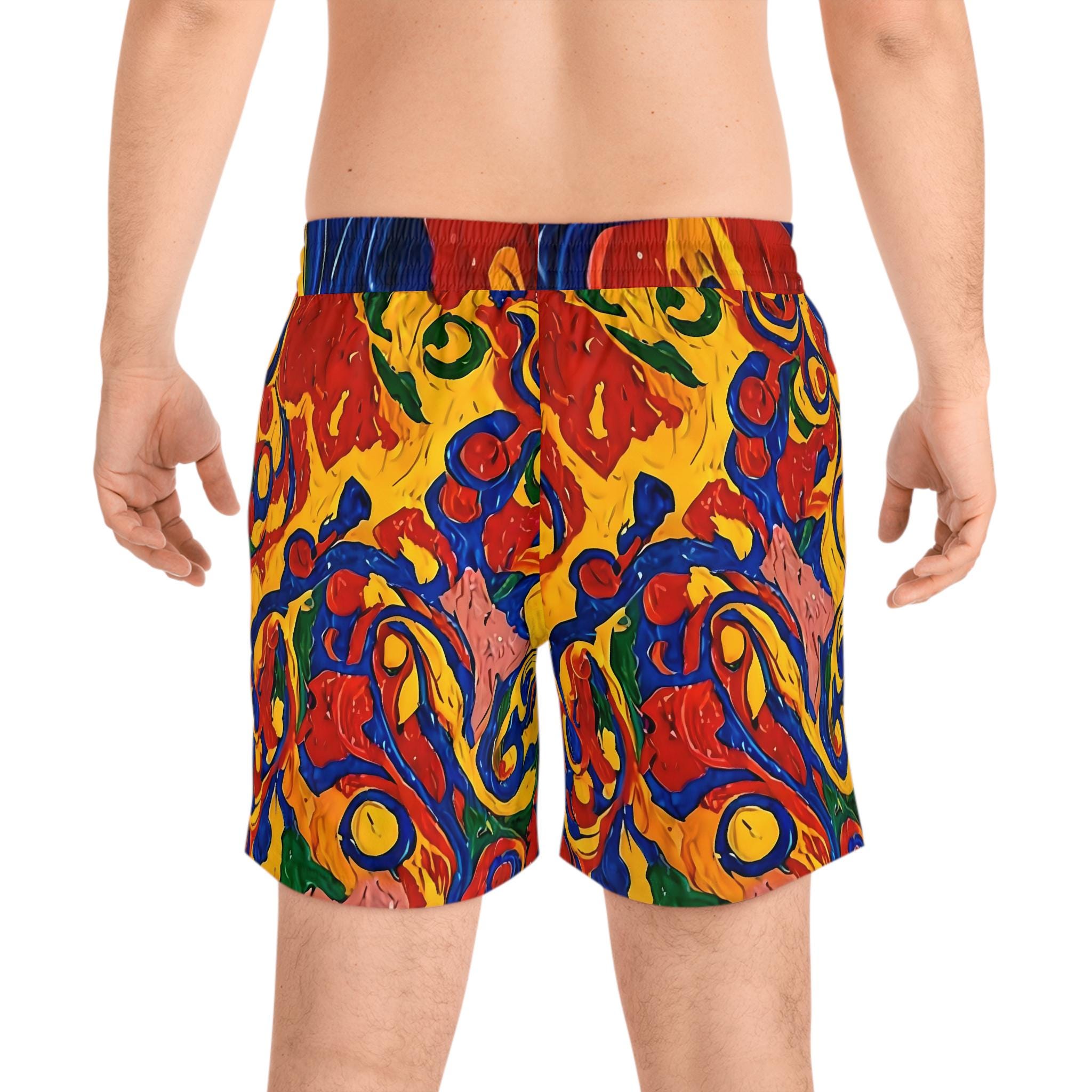 Abstract Colorful Paint Swirl Swim Shorts | Men's Mid-Length