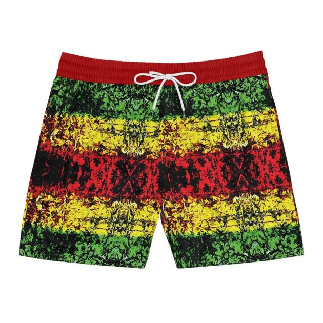 Rasta Tie-Dye Stripe Swim Shorts | Men's Mid-Length