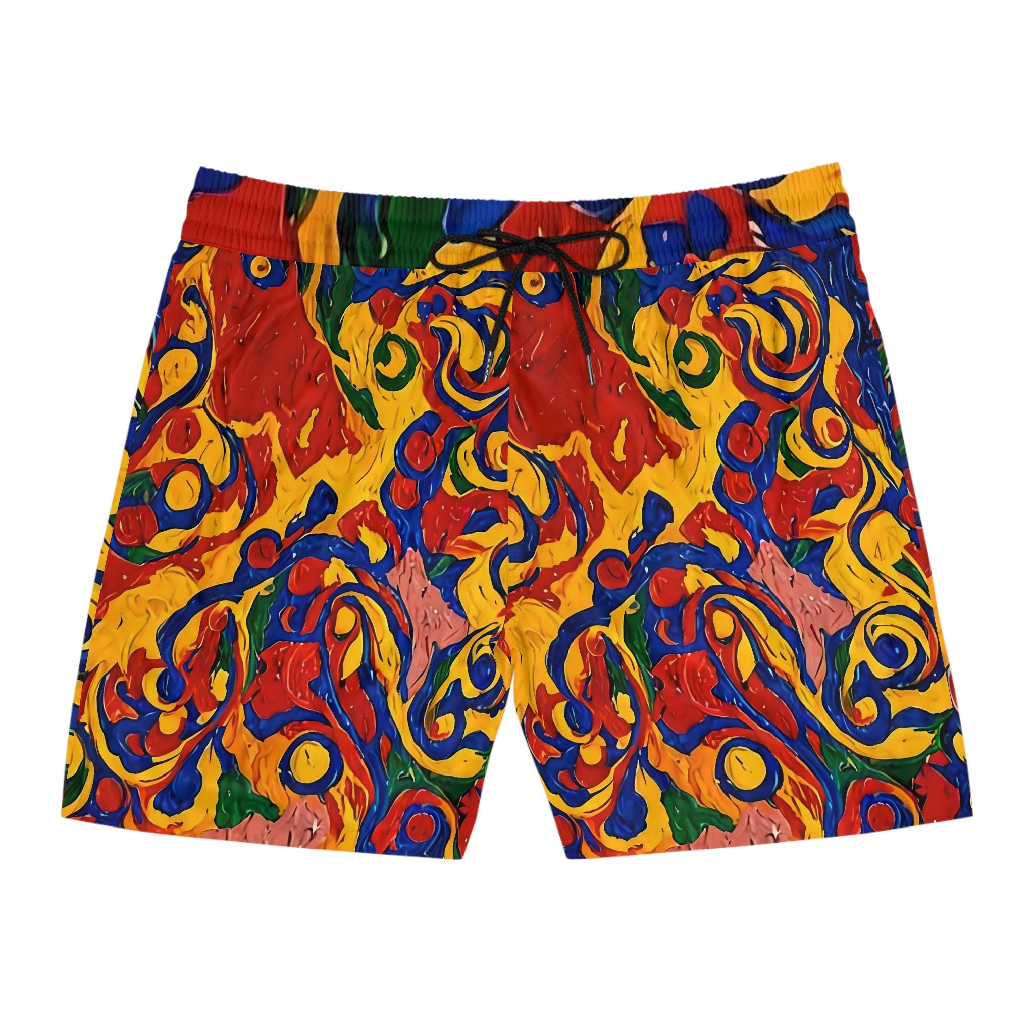 Abstract Colorful Paint Swirl Swim Shorts | Men's Mid-Length