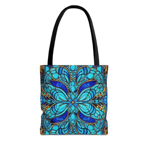 Blue Floral Mandala Tote Bag | Boho Pattern, All-Over Print