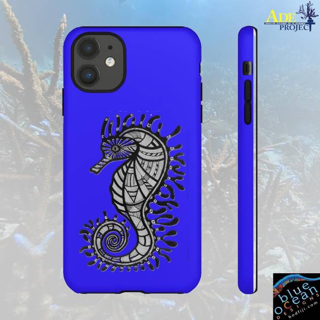 Seahorse on Blue iPhone Tough Case - Walt Smith Fiji Ocean Art - Supports ADE Reef Restoration
