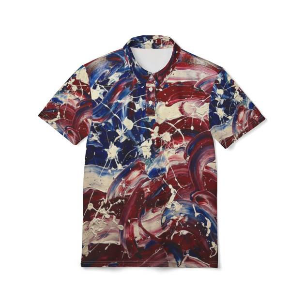 Abstract American Flag Swirl Polo Shirt | Patriotic All-Over Print