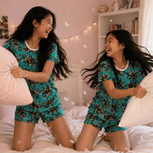 Octopus Pattern Women's Short Pajama Set | Turquoise Allover Print