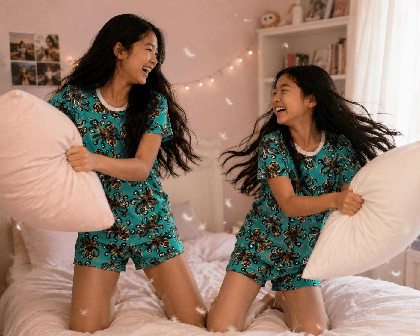 Octopus Pattern Women's Short Pajama Set | Turquoise Allover Print