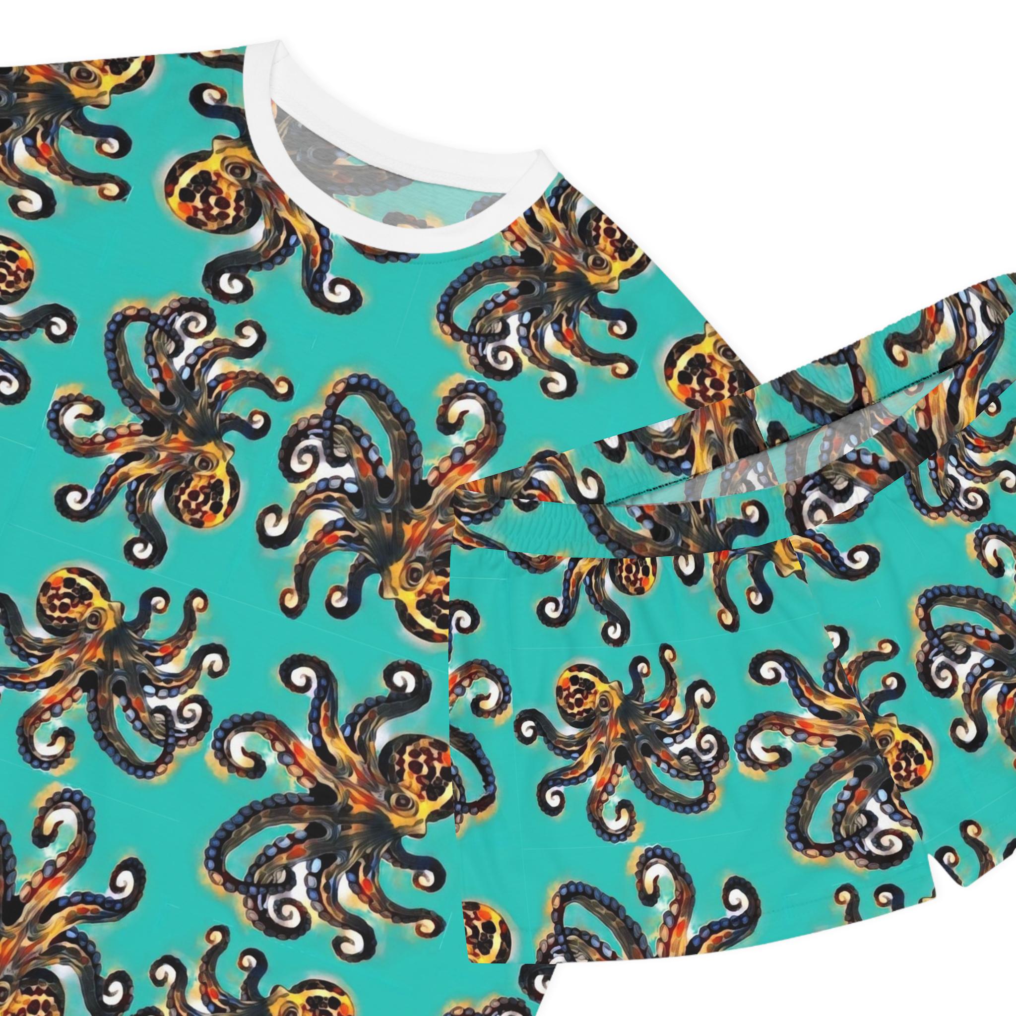 Octopus Pattern Women's Short Pajama Set | Turquoise Allover Print