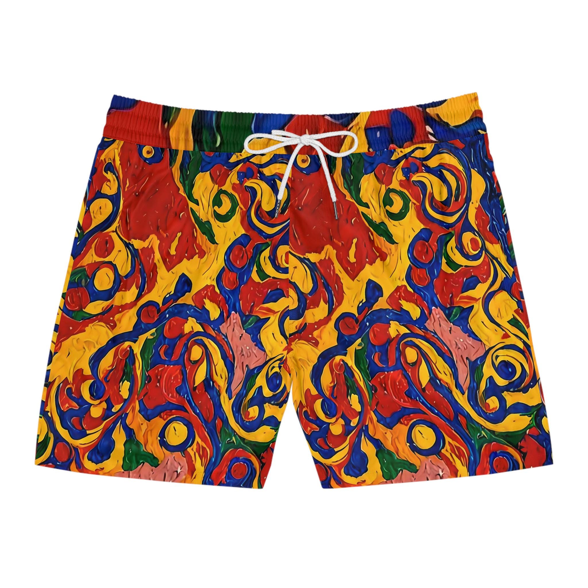 Abstract Colorful Paint Swirl Swim Shorts | Men's Mid-Length