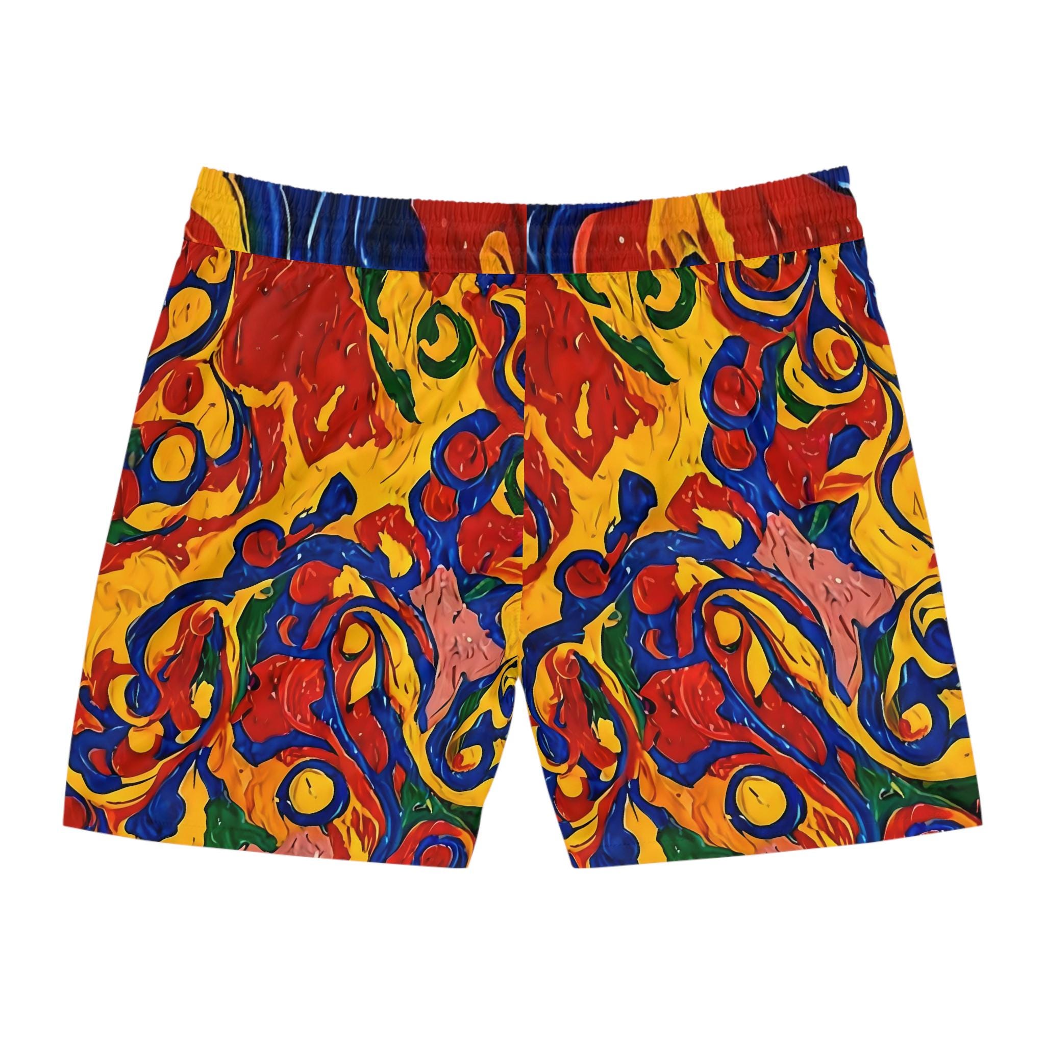 Abstract Colorful Paint Swirl Swim Shorts | Men's Mid-Length