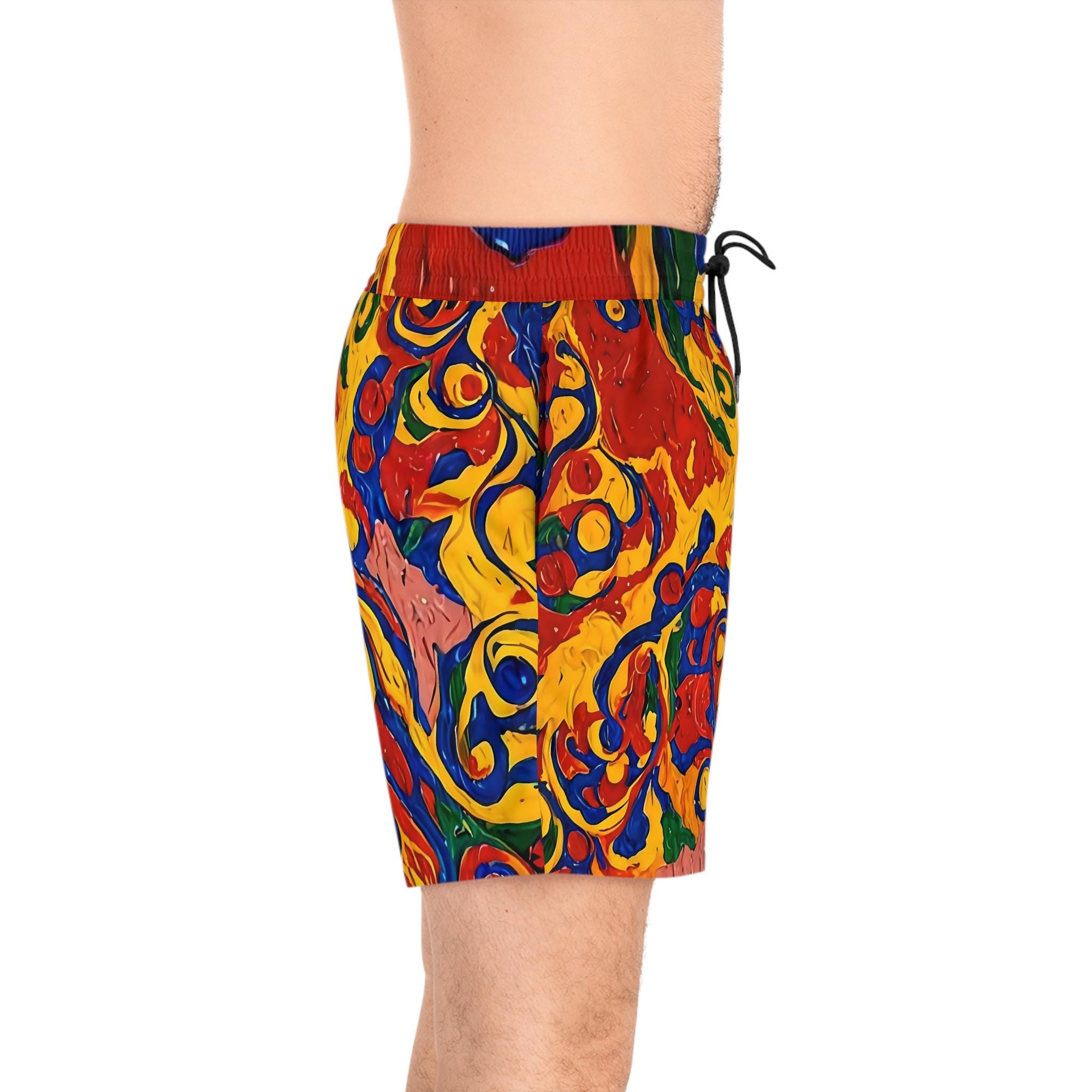 Abstract Colorful Paint Swirl Swim Shorts | Men's Mid-Length