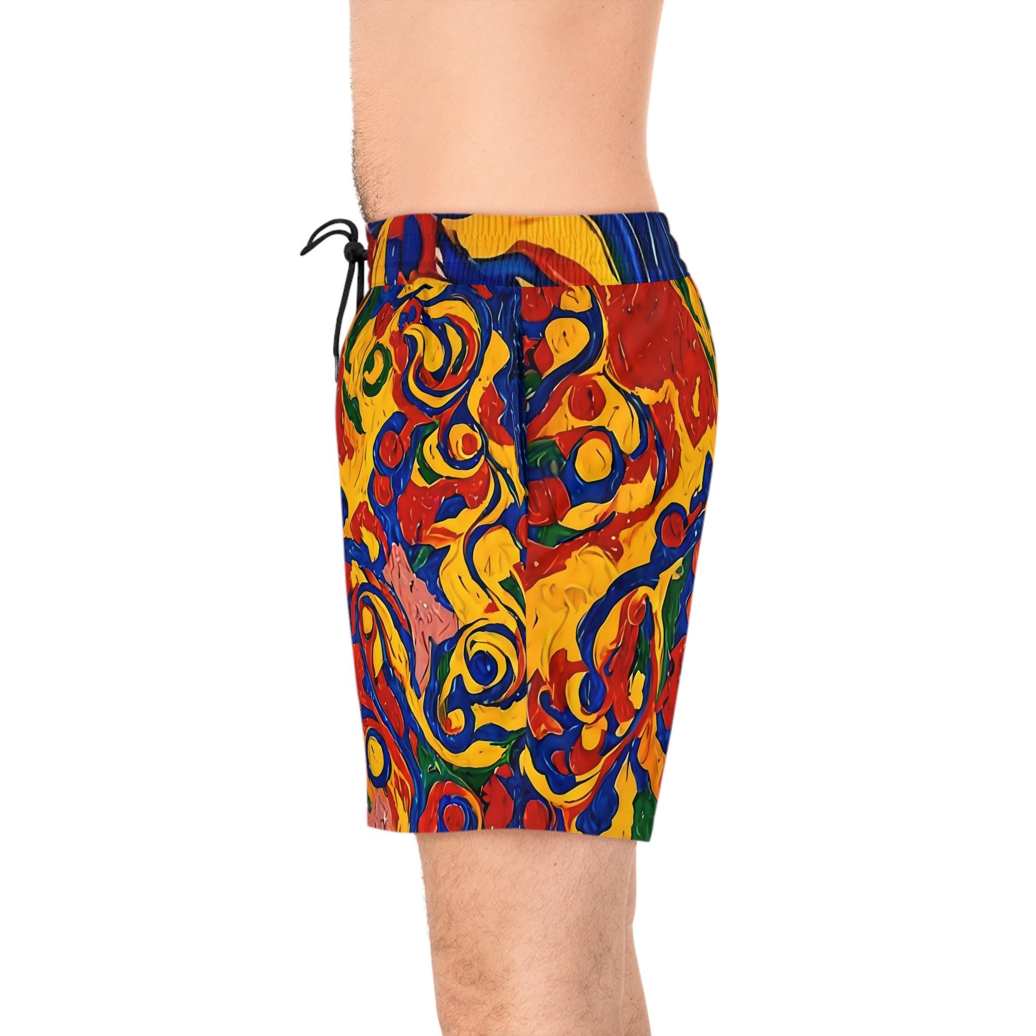 Abstract Colorful Paint Swirl Swim Shorts | Men's Mid-Length