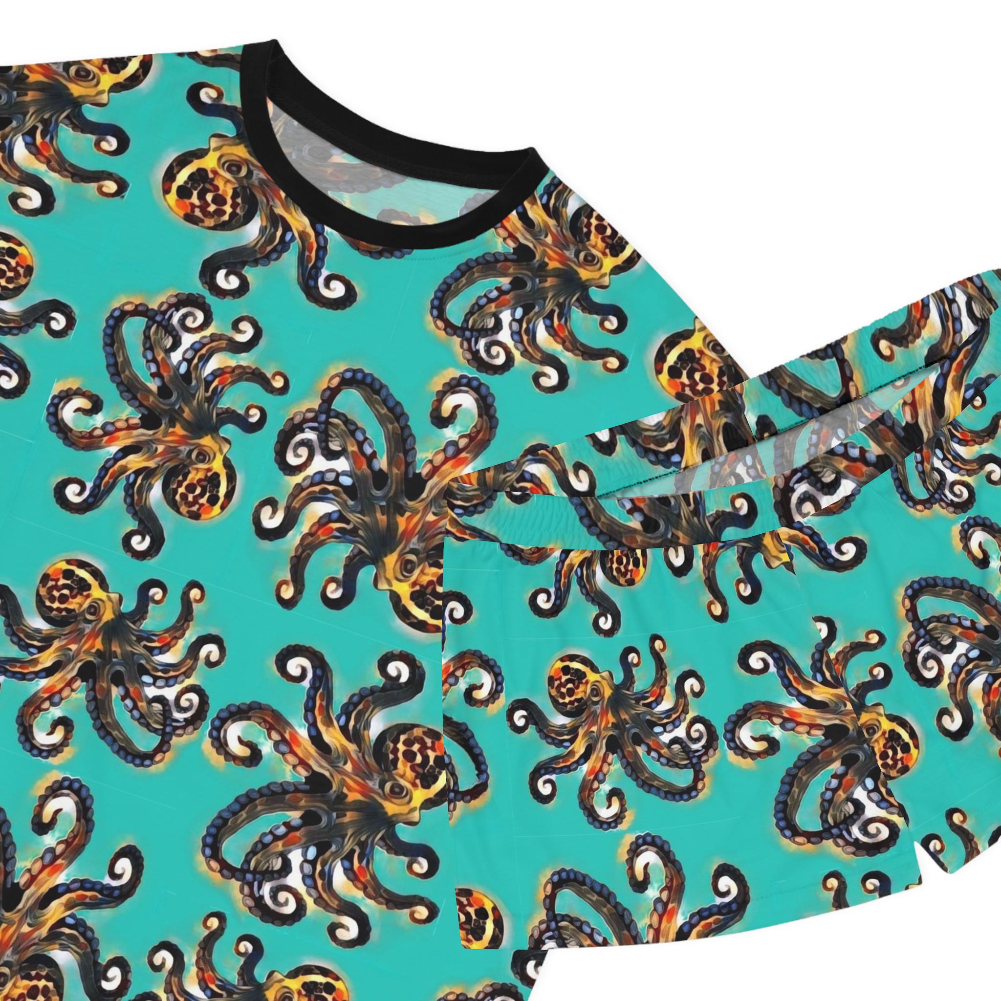 Octopus Pattern Women's Short Pajama Set | Turquoise Allover Print