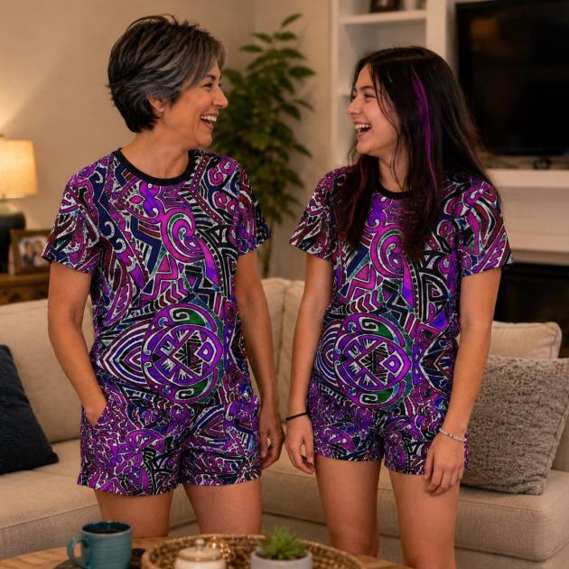 Abstract Purple Tribal Pattern Women's Pajama Set | Short Sleepwear