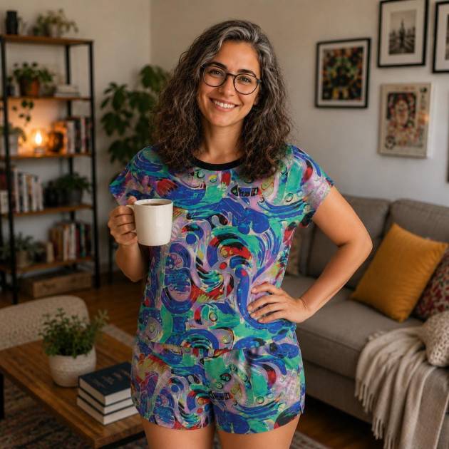 Abstract Colorful Swirl Pajama Set | Women's Short Sleepwear